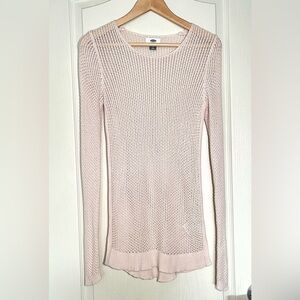 Old Navy Pink Open Knit Long Sleeve Mesh Sweater Sz XS Soft Girl Boho Coastal